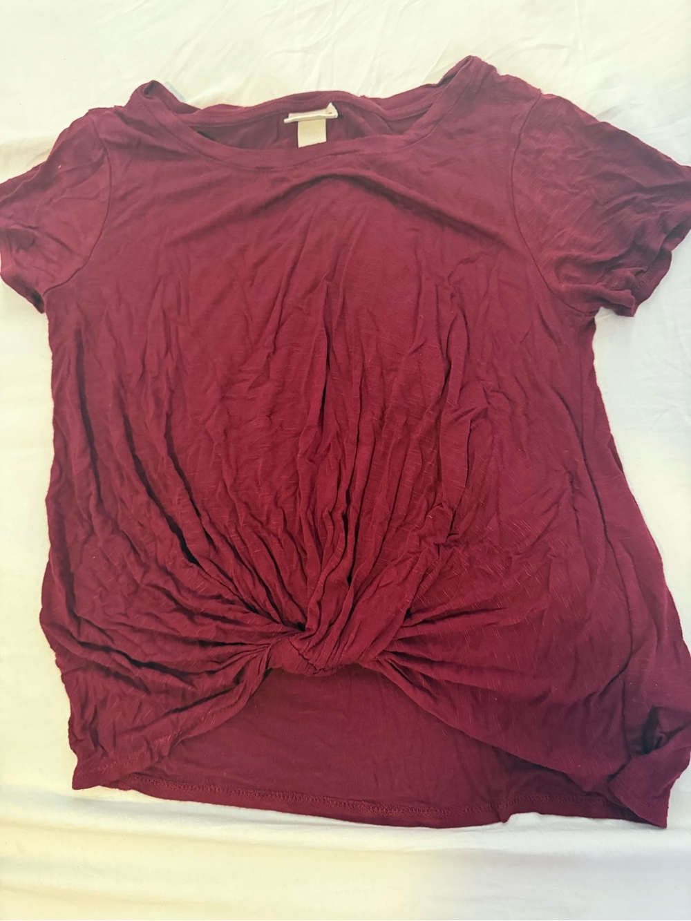 Twist-Front Short Sleeve Tee - Burgundy